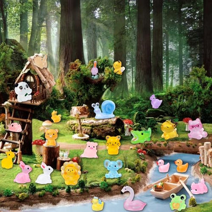 52Pcs Luminous Mini Resin Animals 52 Styles Miniature Glow in the Dark Resin Animal Figures to Hide Tiny Small Little Ducks Turtles Dinosaurs and Frogs for Micro Landscape Dollhouse Fairy Garden Decor - style: 52Pcs-Luminous