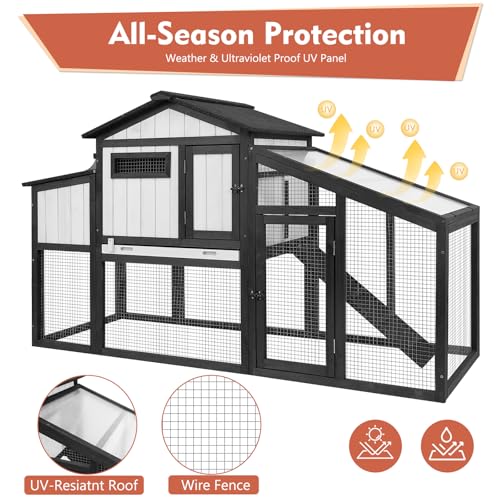 Ketive 65.3" L Chicken Coop Expandable Chicken House for Outdoor Indoor with Nesting Box, Leakproof Tray and UV-Resistant Panel for 1-2 Chickens, Backyard Poultry Pet Hutch, Combinable, Black - size: 65.3"L x 26.0"W x 39.2"H
