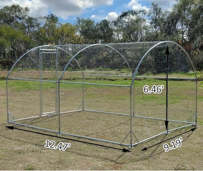 Large Metal Chicken Coop, Walk-in Poultry Cage Galvanized Hen Playpen House Dome Shaped Coop with Waterproof and Anti-Ultraviolet Cover and Lockable Door for Outdoor, Backyard Farm (12.5’ L x 9.2’ W) - size: 150.0"L x 110.0"W x 76.8"H