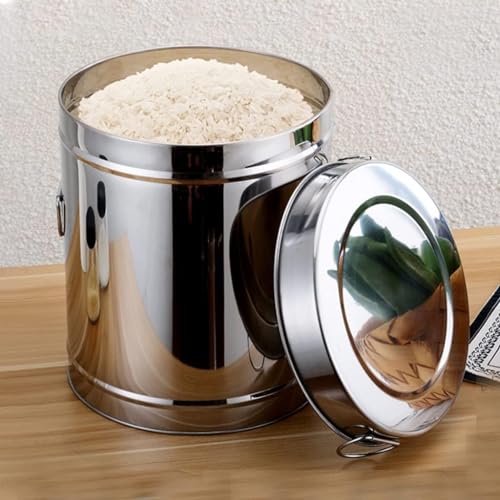 Stainless Steel Rice Restaut Large-Capacity Stainless Steel Flour Sealed Grain Storage Tank Grain Storage Container, Silver, 15kg - size: 15kg