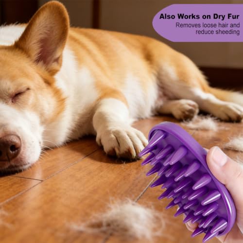 Rubber Curry Brush for Short Haired Dogs, Gentle Curry Comb with Long Pins, Use Wet as Bath Scrubber or Dry for Grooming Loose Hair