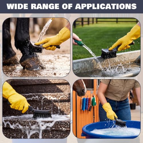 3 Pcs 9" x 2.5" Horse Bucket Brush Trough Scrubber with Rubber Gloves Non-Slip Durable Synthetic Fiber Water Buckets Brush for Livestock Farm Equine Water Buckets Feed Trough Cleaning