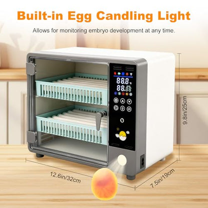 24 Egg Incubator, Automatic Egg Turner Hatching Machine with Candling Light Auto Water & Automatic Temperature & Humidity Control | Adjustable Egg Tray for Chicken Duck Quail Pigeon