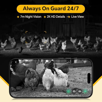 Automatic Chicken Coop Door Solar Powered with 2K Camera & Night Vision, IP65 Wireless Auto Door Opener, 6-Month Battery, APP Control, 2-Way Audio, Anti-Pinch Design (Blue Gray) - color: Blue Gray