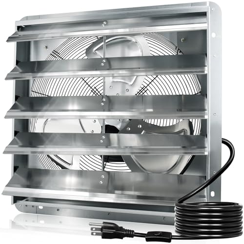 Hiorucet 24 Inch Shutter Exhaust Fan Wall Mounted, 4244 CFM High Speed Low Noise Aluminum Louvered Exhaust Fan with 1.8m Power Cord for Greenhouse, Garage, Shop, Attics, Chicken Coop Ventilation Fan. - size: 24'' Exhaust Fan
