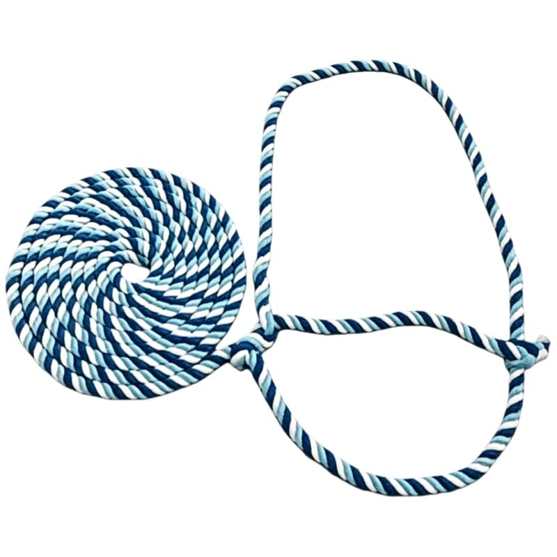 Cattle Rope Halter - 68.9 Inch Heavy Duty 0.394in Thick Polyester Braided Livestock Tactical Gear in Blue White - Flexible Calf Harness and Cow Lead for Farm Fence Tying and Stable Use