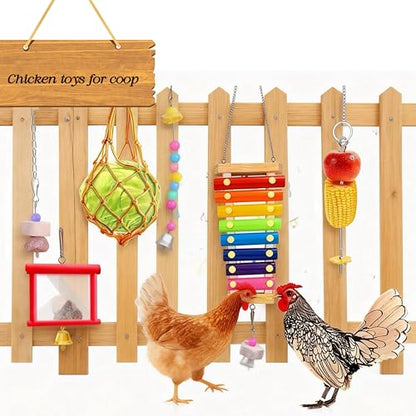 Chicken Toys for Coop Accessories，Chicken Chewing Toy Hanging Feeder Chicken Xylophone Mirror Vegetable Fruits Skewer for Hens Chick Bird Parrot（B）