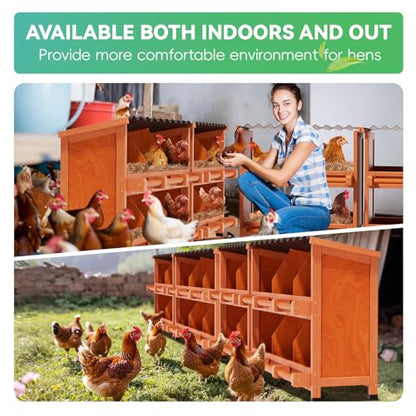 10-Compartment Chicken Nesting Boxes, Spacious for Large Breeds, Premium Pine Wood & Weather-Resistant PVC Sloped Roof, Safe No Sharp Edges for Laying Hens - size: 66.7"L x 12.2"W x 29.8"H