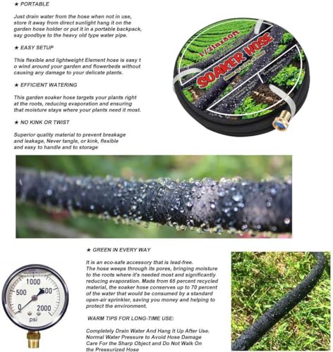 Soaker Hose 1/2" 50ft Rubber Garden Soaker Hoses, Water Seeper Round Drip Hose, Heavy Duty Drip Irrigation Hose For Vegetable, Lawn, Plants and Trees Watering - size: 1/2inch 50ft Brass