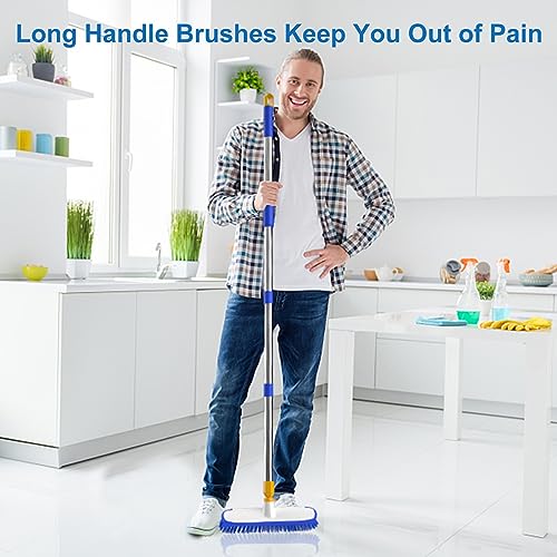 ITTAR 55" Extendable Floor Scrub Brush, 12" Wide Heavy-Duty 2-in-1 Scrub & Squeegee Deck Brush for Tile Grout Shower Floor, Kitchen, Restaurant, Patio & Garage Cleaning - color: Blue&white