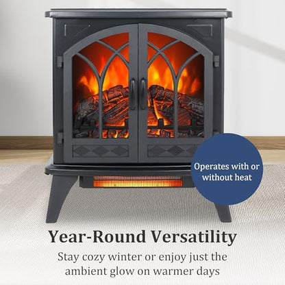 24" Electric Fireplace, Freestanding Fireplace Heater w/Realistic Flame, Remote, Timer, Adjustable Brightness, Thermostat, Overheating Protection, 1500W, Black - size: 24" (Dynamic Flames)