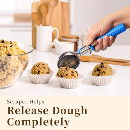 HOMURE H 2 OZ Scoop, Large Ice Cream Scoop with Trigger, #16 Disher, Muffin Scoop, 4 tbsp Cookie Scoop for Baking, Blue Handle, for Making Ice Cream Cookie Muffin Cupcake Mashed Potato - size: #16 (2 oz)