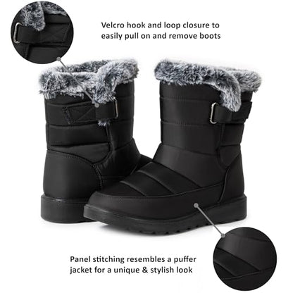 Alpine Swiss Lexie Women’s Snow Boots | Waterproof Faux Fur Lined | Warm Cozy Winter Booties | Anti-Slip Sole | Stylish Outdoor Shoes - color: Black, size: 8