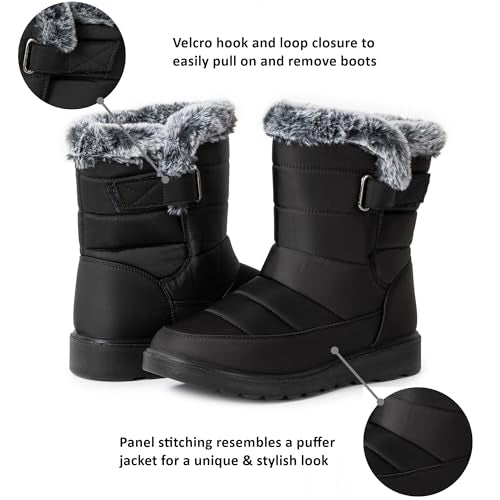 Alpine Swiss Lexie Women’s Snow Boots | Waterproof Faux Fur Lined | Warm Cozy Winter Booties | Anti-Slip Sole | Stylish Outdoor Shoes - color: Black, size: 6