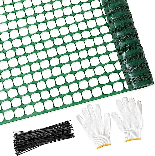 PotatoLife Plastic Mesh Fence Safety Fence, 4'x100' Roll with 100 Zip Ties, Resuable Temporary Netting for Garden Fencing, Construction, Snow Fencing, Animal Barrier, Poultry, Deer, Patio, Green - color: Green, size: 10.71 lb/roll
