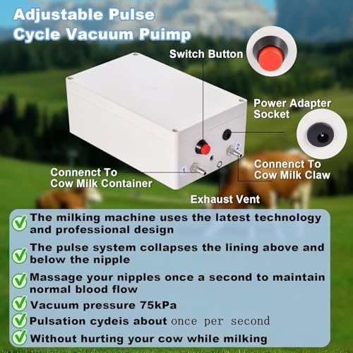 Electric Goat Milking Machine Portable Milker with Silicone Teat Cups & Pulsation System Food Grade 3L Bucket Hands-Free Operations for Cow Goat Dairy