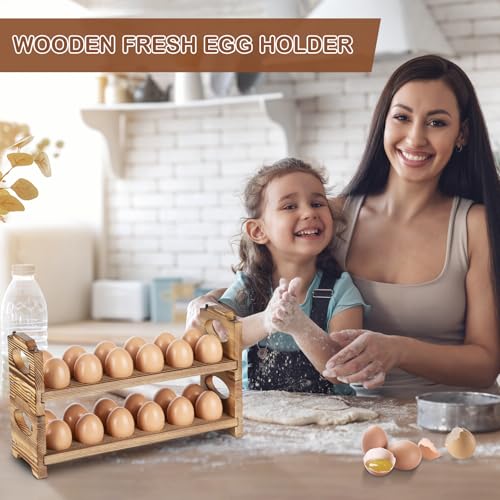 Wooden Egg Holder Countertop, 4-Tier/48-Hole, Stackable | Farmhouse Style, With Handle, Storage & Organizer, Durability, Assembly, For Chicken/Duck/Quail/Turkey/Easter Eggs - style: 4-Tier
