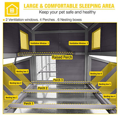 Aivituvin Large Chicken Coop 137" L Hen House Duck Cage for 10-15 Chickens 55ft² with Spacious Run, 6 Nesting Box, 6 Raised Perches - size: 137.0"L x 63.0"W x 62.0"H