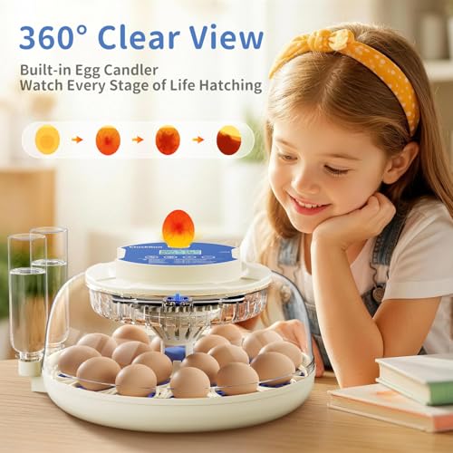 18 Egg Incubators for Hatching Eggs, 2 Egg Trays, Incubation Day Display, Automatic Egg Turning, Built-in Egg Candler, Auto Refill, Adjustable Air Vent, for Chicken, Quail, Duck, Turkey & Goose Eggs - size: 18 Eggs + 8 Goose Eggs