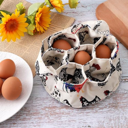 JJUNW 1 Pc Egg Collection Basket, Portable Farmhouse Chicken Egg Holder with 7 Bags, Anti-crushing Handheld Egg Purse Egg Basket for Collecting Fresh Eggs, Housewife Garden Transport Storage