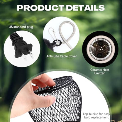 Retisee 2 Pcs Reptile Heat Lamp Cap Reptiles Anti-Scald Lampshade with Power Switch and Anti-bite Hook for Lizards Snakes Chicks, Bulb 100w Not Included
