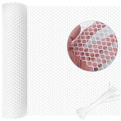 Plastic Mesh Fence Sheet 15.7IN x 10FT - 0.3IN Opening Plastic Chicken Wire Netting Roll Durable for Dogs, Poultry, Puppy, Garden Snake Barrier with 50 Pcs Zip Ties - White - color: White, size: 15.7IN x 10FT + 50Ties