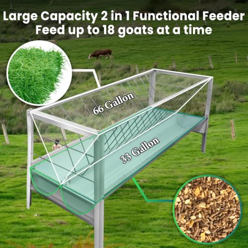 99 Gallon Pasture Hay Feeder, 2 in 1 Stainless Steel Goat Hay Feeder with Deeper Feeding Pan for Goat Sheep Horse, Detachable Livestock Feeder Ease of Assembly in Farm Outdoor (silvery stainess steel) - color: silvery stainess steel