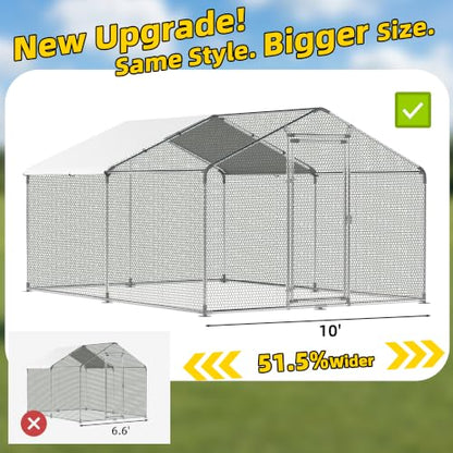 Large Metal Chicken Coop Round Top Upgrade Tri-Supporting Wire Mesh Chicken Run,Chicken Pen with Water-Resident and Anti-UV Cover,Duck Rabbit House Outdoor (Spire Roof 10’ W x 13’ L x 6.5’ H) - size: 156.2"L x 108.0"W x 78.0"H