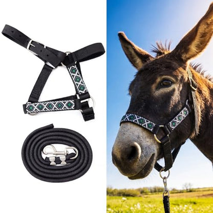 1 Set Miniature Donkey Halter with Lead Ropes, Cute and Stylish Adjustable Nylon Head Collar Set for Miniature Donkeys (Black) - color: purple, pink