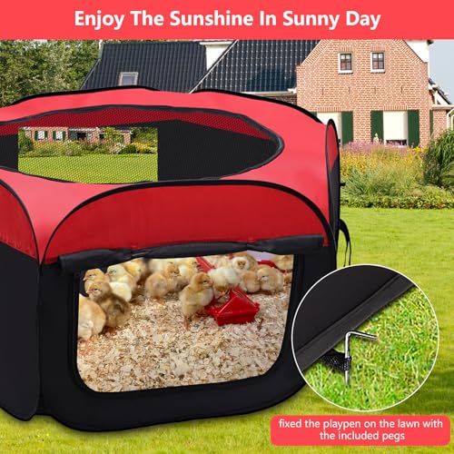 Brooder Box for Chick, Portable Baby Chicken Coop with Double Door and Zippered Cover, Small Animal Playpen Brooding Up to 15 Chicks, Ducklings, Waterproof Breathable Poultry Habitat Supplies