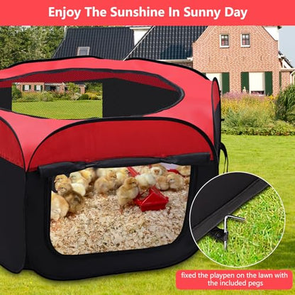 Brooder Box for Chick, Portable Baby Chicken Coop with Double Door and Zippered Cover, Small Animal Playpen Brooding Up to 15 Chicks, Ducklings, Waterproof Breathable Poultry Habitat Supplies