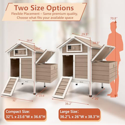 Chicken Coop Chicken House Outdoor with 2 Nesting Box, Wooden Hen Rabbit Pet House Hutch Poultry Cage with Removable Trays, Ramp (32" L x 23.6" W x 36.6" H) - size: 32.0"L x 23.6"W x 36.6"H