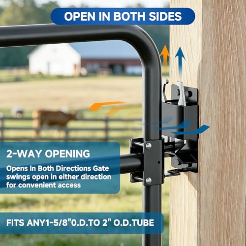 Heavy Duty Two-Way Farm Gate Latch with Padlock Hole – 1 Pack Gate Latch Fits Metal Tube Gates – for Ranch, Fence, Yard & Pasture
