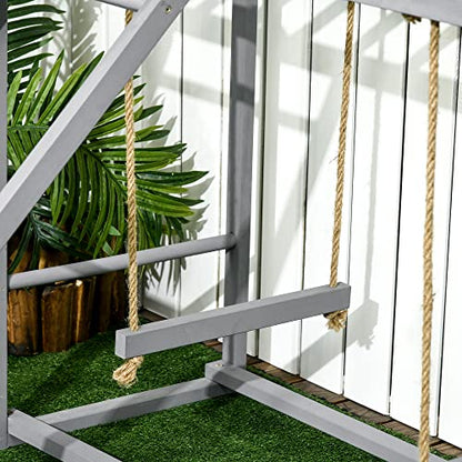 Chicken Activity Play with Swing Set for 3-4 Birds, Wooden Chicken Coop Accessory with Multiple Chicken Perches & Hen Ladder Gray