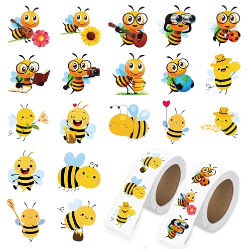 1000 Pcs Bee Stickers Bulk for Kids Boys Girls Mens.2 Roll 1 Inch Cute Animal Stickers Packs for Water Bottles Phone Laptop - color: Bee Stickers
