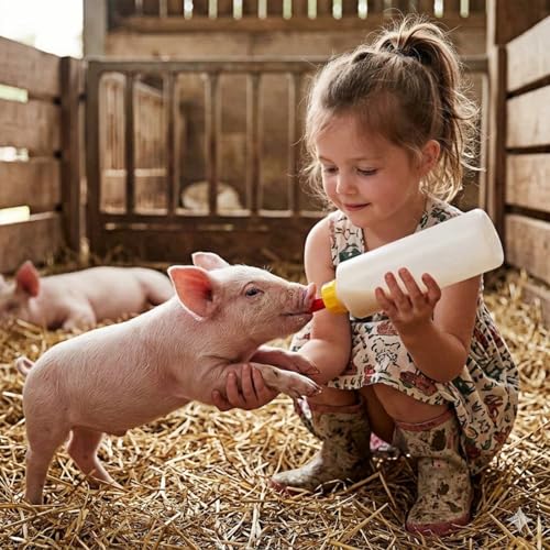 5-Pack Goat and Lamb Feeding Bottles with Silicone Nipples, 400ml Small Livestock Milk Feeder Kit for Sheep, Piglets, Calves, and Orphaned Animals, Hand-Rearing Nursing Set with 5 Replacement Nipples