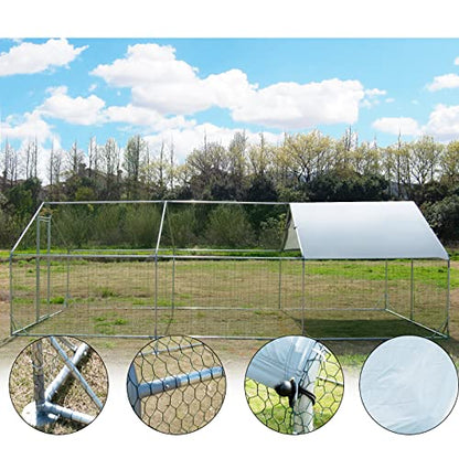 Large Metal Chicken Coop Walk-in Poultry Cage Hen Run House Habitat Spire Shaped Cage with Waterproof and Anti-Ultraviolet Cover for Outdoor Backyard Farm Use (19.68’ L×9.84’ W) - size: 19.68’L x 9.84’W