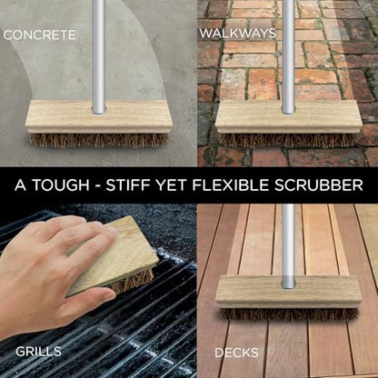 LOLA Deck Scrub Brush, 9" x 3.5" Head w/Palmyra Bristles for Outdoor Cleaning, Removes Dirt & Grime from Patios, Decks, Grout, 9 Pack - size: 9 Pack, style: Palmyra Deck Broom -Steel Handle