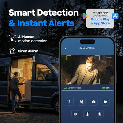 Waggle 4G LTE Cellular Security Camera, Built in SIM Card, 2K HD Pet Monitor, 300° Pan, No WiFi, 9000mAh Battery, Night Vision & 2-Way Talk - RVs/Camping/Travel & Outdoor - Subscription Required - size: 1 - Pack 4G Cellular