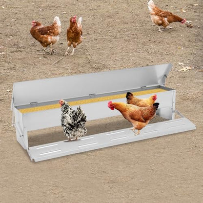 22lbs Automatic Chicken Feeder Large Capacity Poultry Feeders Treadle Galvanized Chicken Feeder with Weatherproof Lid for Chickens, Ducks, Geese