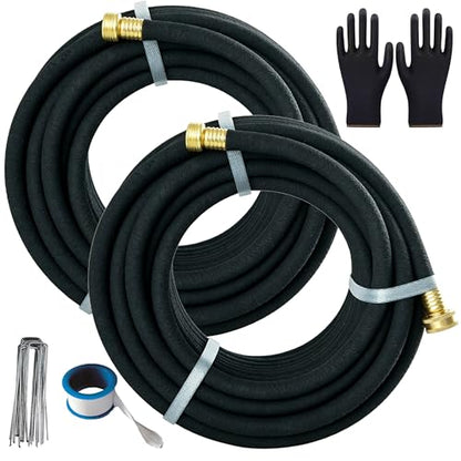 AMRITA Soaker Hose KIT,1/2inch 25ft 2Pack Rubber Garden Hose 70% Water Saving,Black Heavy Duty Soaker Hose For Garden Lawn,Garden Raised Beds.(1/2-25FTX2) - color: 1/2"×(25FT)×(2PCS)