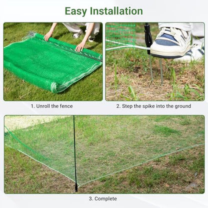 Temporary Fence with Posts 3' x 50' for Chickens, Turkeys Backyard | Boundary Chicken Fence with Double Spiked Fiberglass Posts & Windbreak Rope, Portable Non Electric Fence Netting - size: 3' x 50'