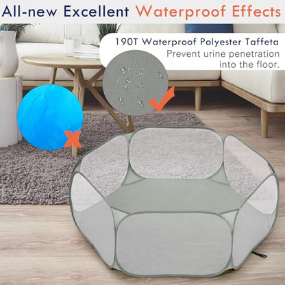 Pawaboo Small Animals Playpen, Waterproof Small Pet Cage Tent with Strong Steel Wire Frame, Portable Outdoor Yard Fence for Chick/Kitten/Puppy/Guinea Pig/Rabbits/Hamster/Chinchillas, Gray - color: Gray
