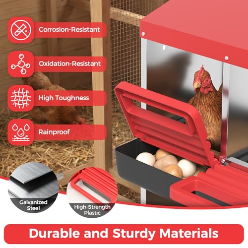 Garvee 6-Hole Chicken Nesting Box with Removable Lid, Metal Chicken Coop with Roll Away Design/Easy Egg Collection/Ventilation Holes, for Chicken Coops, Duck Coops and Hens (RED) - color: RED, size: 6-Hole