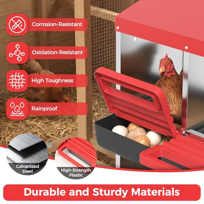 Garvee 6-Hole Chicken Nesting Box with Removable Lid, Metal Chicken Coop with Roll Away Design/Easy Egg Collection/Ventilation Holes, for Chicken Coops, Duck Coops and Hens (RED) - color: RED, size: 6-Hole