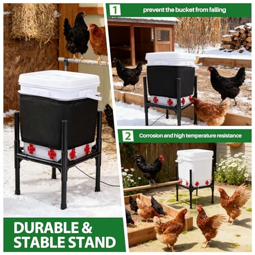 Heated Chicken Waterer,3 Gallon Chicken Poultry Water Heater with Stand for Winter with 8 Nipples + 4 Extras (black, 3 Gallon) - size: 3 Gallon