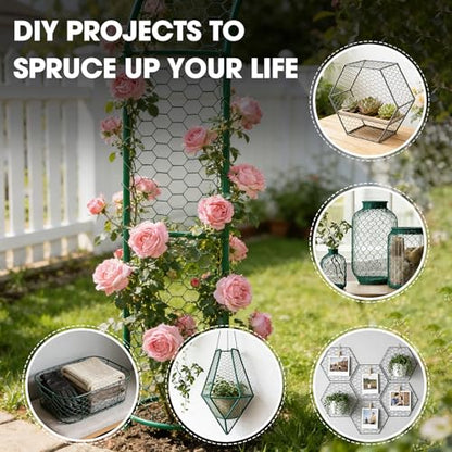 Chicken Wire for Floral Arrangements, 16 Inch x 16.4 Ft Green Chicken Wire Fencing Mesh for Crafts Poultry Garden, 0.6 Inch Hexagonal Galvanized PVC Coated Netting Fence for Outdoor Plants - size: 16x197 inch
