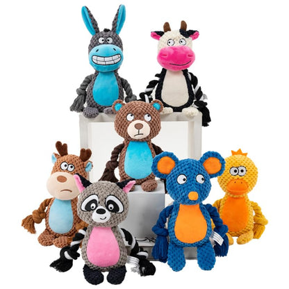 Plush Bear Dog Toy with Rope Arms, Squeaky Interactive Pet Toy, Brown and Blue, for Small & Medium Dogs - color: Brown