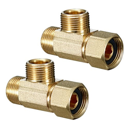 Add-A-Tee(2 Pcs), Lead-Free Angle Stop Valve 3/8" Comp Inlet x 3/8" Comp Outlet, Brass Extender Tee Connector with Built-in Sealing Gasket for Faucet, Glass Rinser, Dishwasher, Toilet Tank - size: 3/8 Comp-3/8 Comp-3/8 Comp Tee(2Pcs)