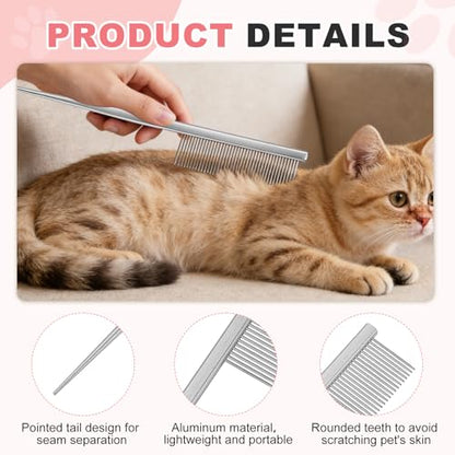 Grooming Pet Comb, 7.2Inch Dog Rat Tail Comb with Rounded Ends Cat Hair Trimmer Combs Knots Mats Loose Hair Removal (Silver), Intended for Small Dog Cat - color: Silver